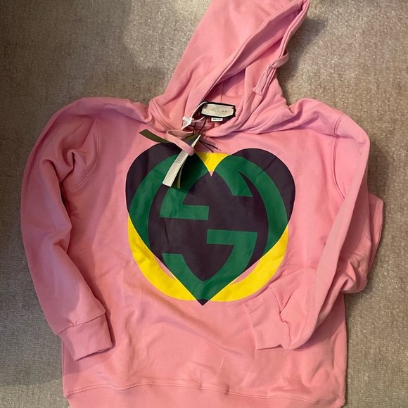 Gucci Other - Pink Oversized Heart Print Logo Cotton Hoodie